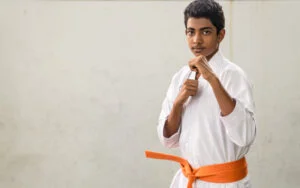 Photograph taken of a student practicing Karate